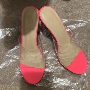 Wild Diva Blocked Pink clear strap Rhinestone heels Sz 6 NEW 💕